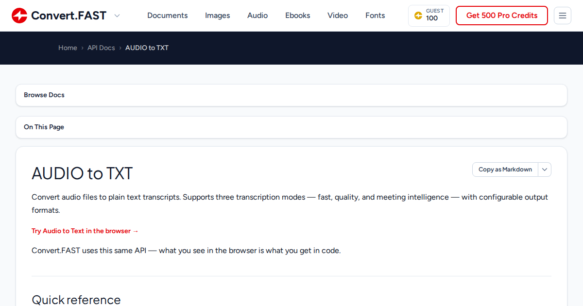 AUDIO to TXT | Convert.Fast API