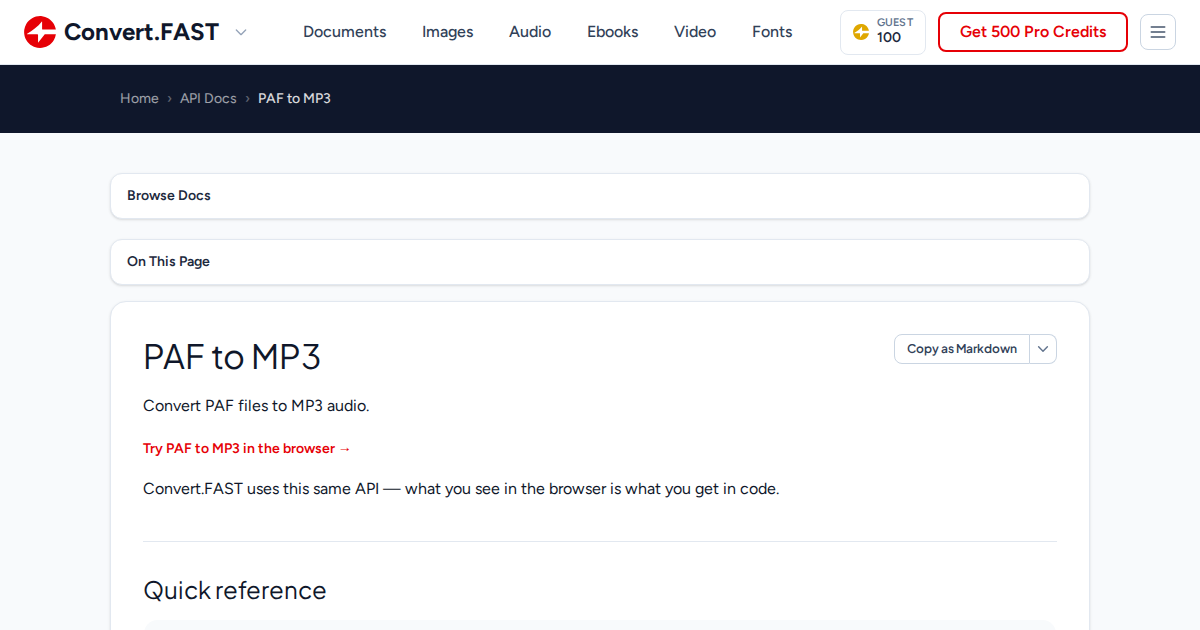 PAF to MP3 | Convert.Fast API