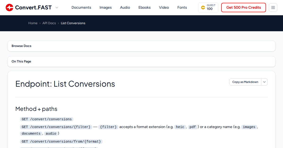 List Conversions | Convert.Fast API