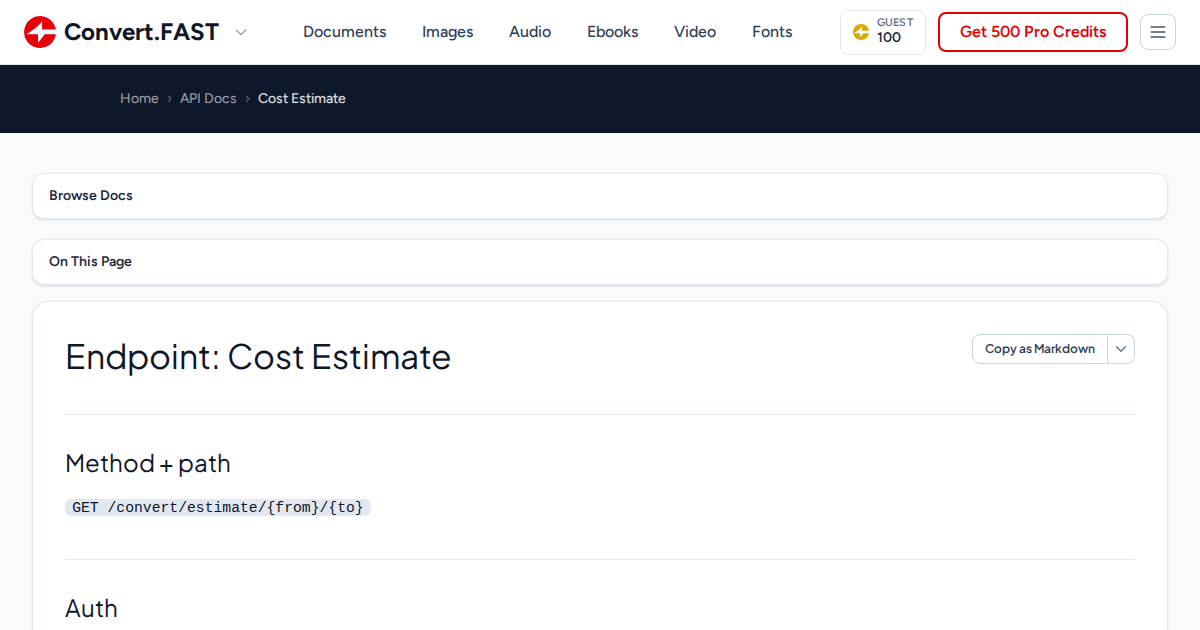 Cost Estimate | Convert.Fast API