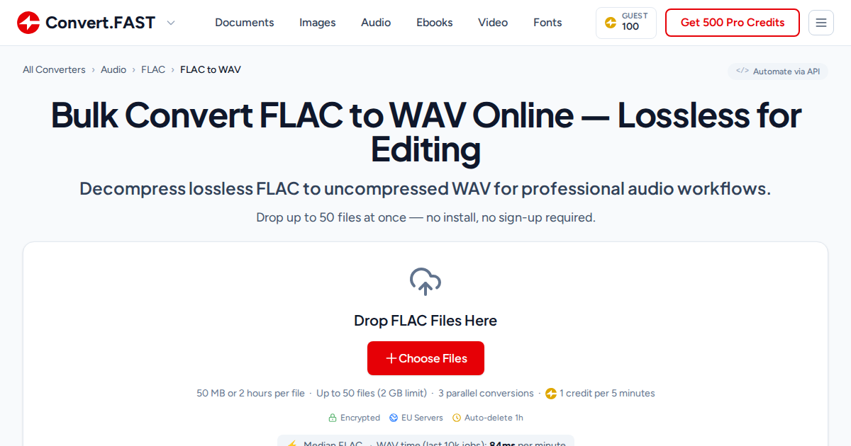 Convert FLAC to WAV Instantly - Batch 50 Files Free