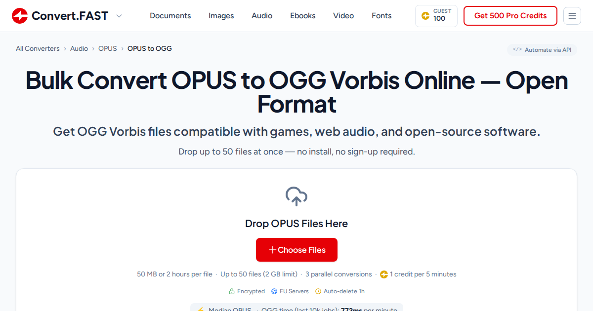 Convert OPUS to OGG Instantly - Batch 50 Files Free