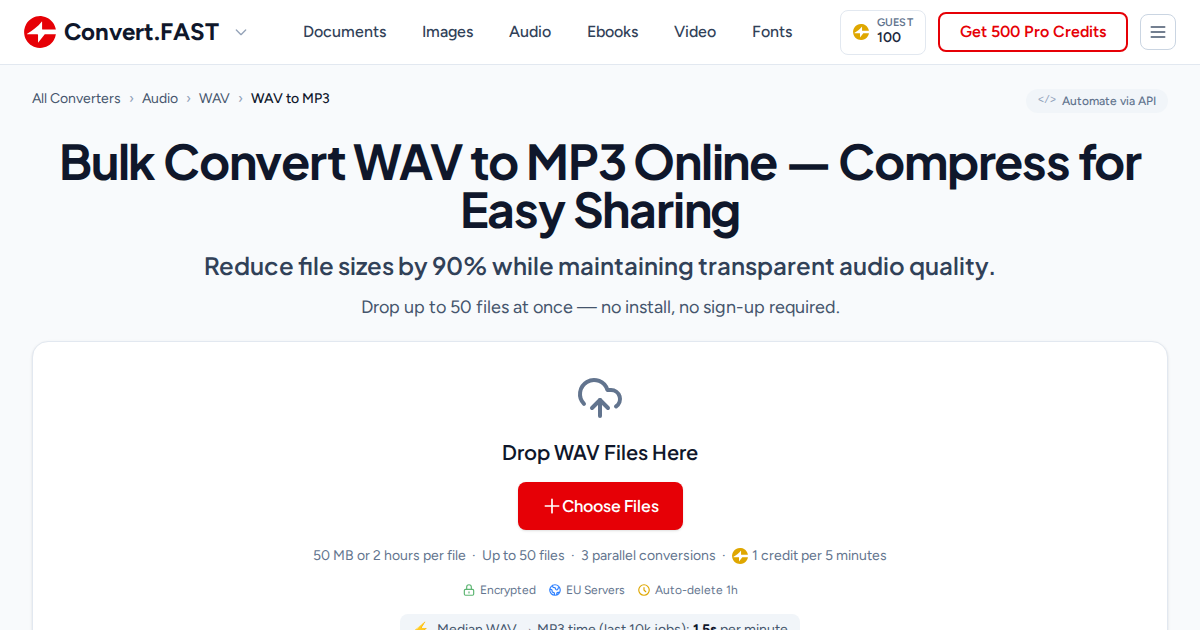 Convert WAV to MP3 Instantly - Batch 50 Files Free