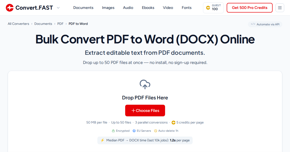Convert PDF to Word Instantly - Batch 50 Files Free