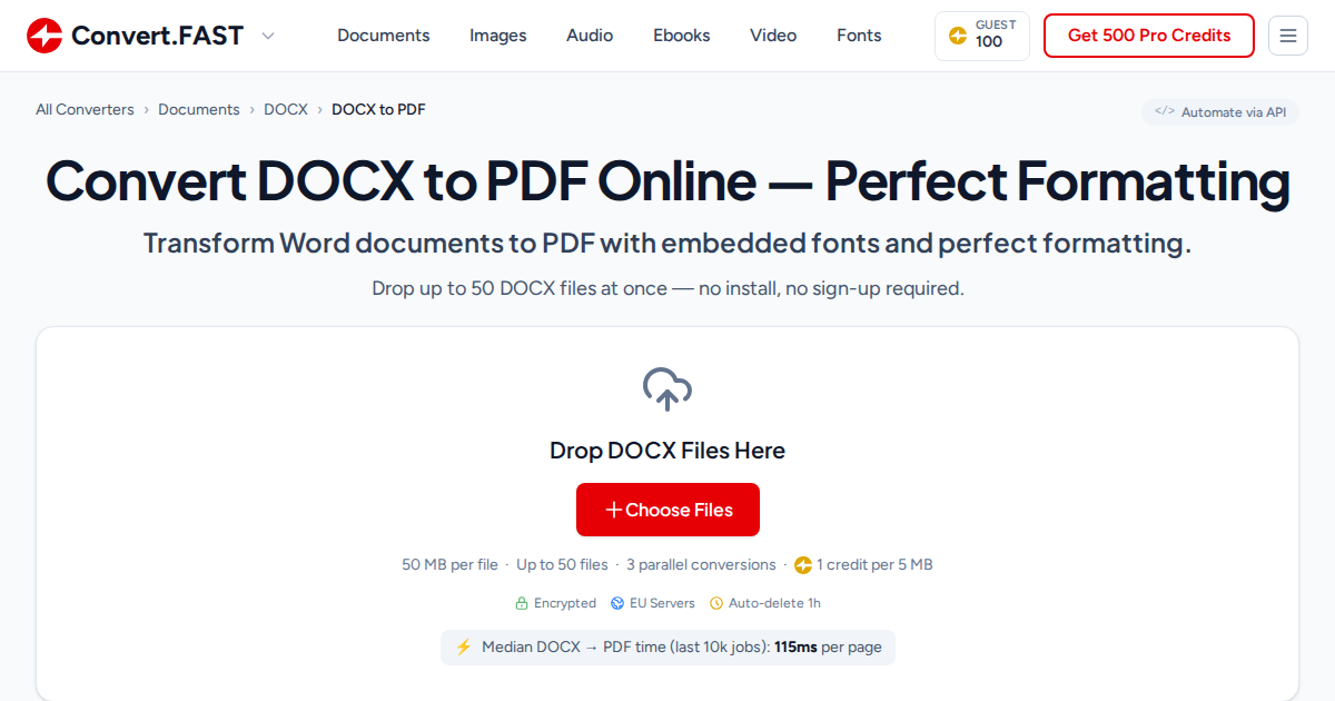 Convert DOCX to PDF Instantly - Batch 50 Files Free