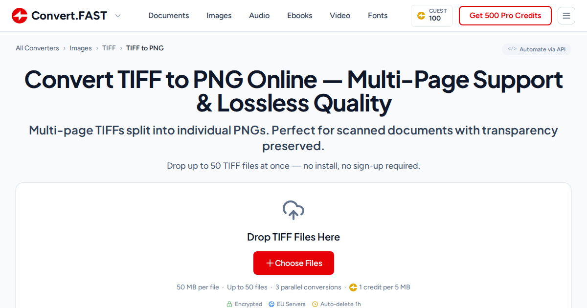 Convert TIFF to PNG Instantly - Batch 50 Files Free
